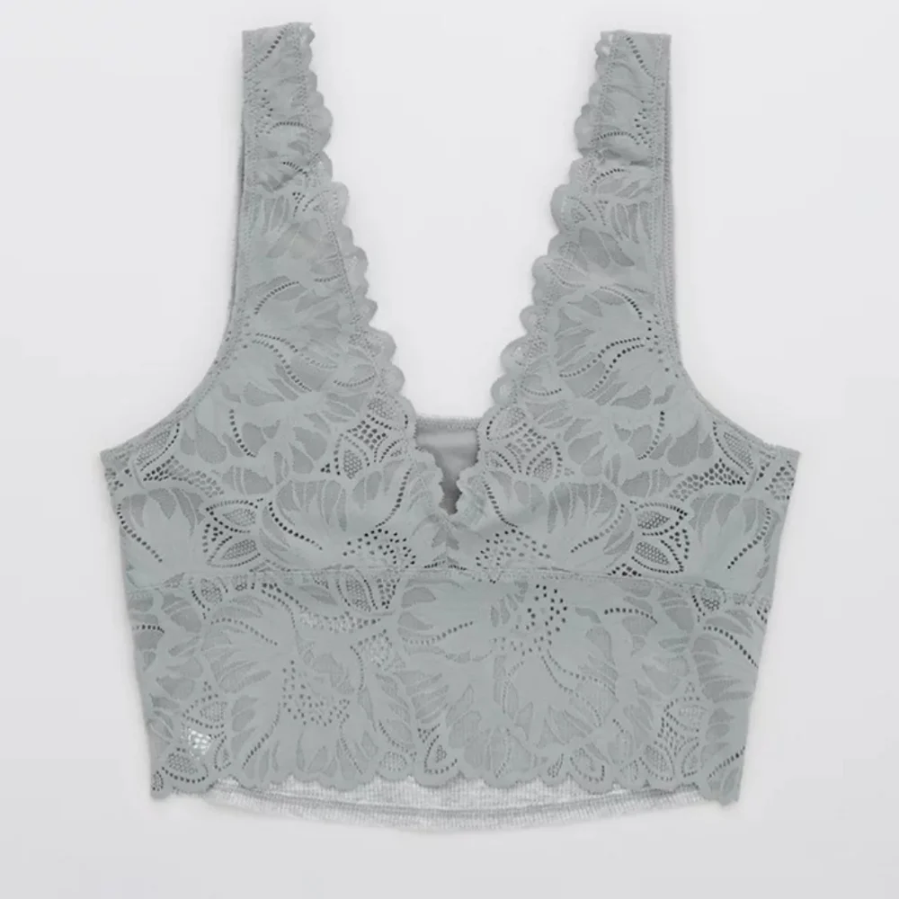 🩶AERIE RIBBED LACE LONGLINE BRALETTE SIZE M